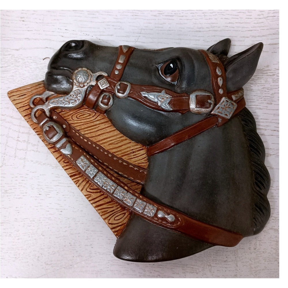 Vintage Horse Head Wall Plaque Decor Brown Western Equestrian Relief Art